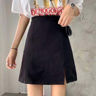 Slit-side Plain Mini Pencil Skirt