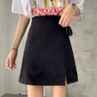 Slit-side Plain Mini Pencil Skirt