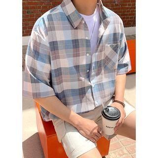 Pocket-front Checked Linen Blend Shirt