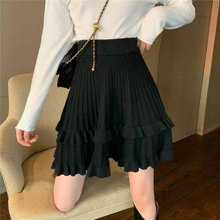 Ruffle Mini A-line Knit Skirt