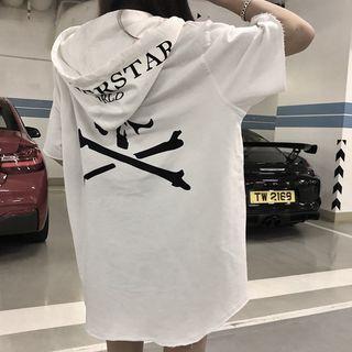 Skull Print Short Sleeve Hoodie