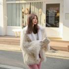 Notched-lapel Faux Fur Jacket