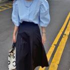 Elbow-sleeve Button-up Blouse / Midi A-line Skirt