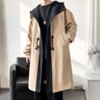 Two Tone Zip-up Hooded Long Jacket