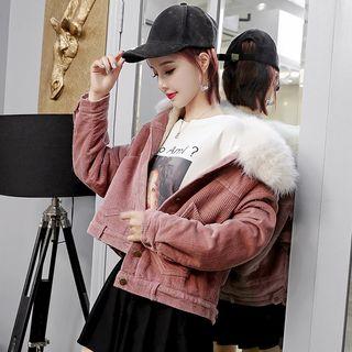 Faux Fur Trim Corduroy Buttoned Jacket