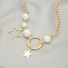 Faux Pearl Faux Pearl Pendant Alloy Necklace X649-9 - 1 Pc - Gold - One Size