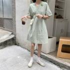 Elbow-sleeve Flower Detail A-line Dress Light Green - One Size