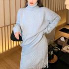 Turtle Neck Cable Knit Sweater / Mini Fitted Knit Skirt
