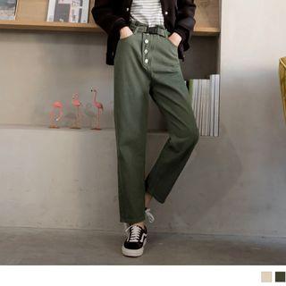 High Waist Buttoned Straight-leg Pants