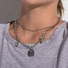 Alloy Tag Pendant Layered Necklace Silver - One Size