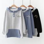 Letter Embroidered Henley Hoodie