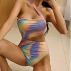 Asymmetrical Tie-dyed Cutout Swimsuit