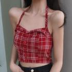Halter Plaid Buttoned Top