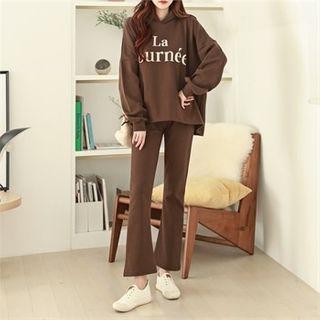 Letter Print Hoodie & Boot-cut Pants Set