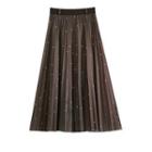 Plain Beaded Pleated Midi Skirt