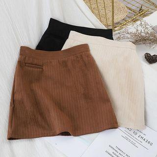 Corduroy Plain High-waist Skirt