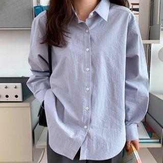 Plain Round-hem Cotton Shirt