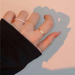 Alloy Ring Set Set Of 4 Pcs - Gold & White - One Size