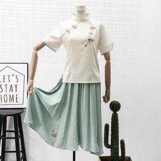 Chinese-style Embroidered Qipao Top + A-line Skirt