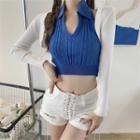 V-neck Knit Tank Top / Plain Knit Bolero / High Waist Lace Up Zip Detail Shorts