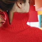 Slit Turtle-neck Wool Blend Sweater