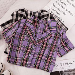 Plaid Notch Lapel Short-sleeve Shirt