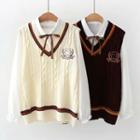 Set: Plain Shirt + Bear Embroidered Sweater Vest