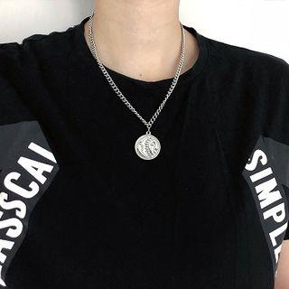 Stainless Steel Embossed Sun & Moon Disc Pendant Necklace