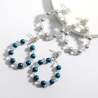 Rhinestone Faux Pearl Hoop Drop Earring