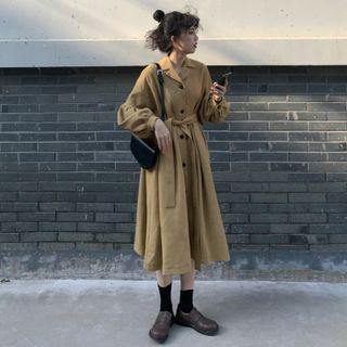 Button-up Midi Coat Dress Khaki - One Size