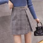 Pompom Plaid Woolen Mini Skirt