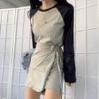 Long-sleeve Tie-front Raglan A-line Dress