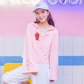 Floral Lace Up Long-sleeve Hoodie