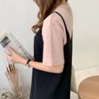 Spaghetti-strap Slit-side Knit Dress Black - One Size
