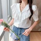 Short-sleeve Button-up Lace Blouse