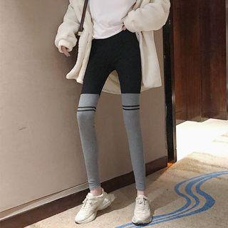 Colorblock Striped Knit Leggings Black & Gray - One Size