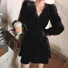 V-neck Velvet Mini A-line Dress