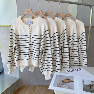 Striped Henley Sweater Stripe - Black & White - One Size