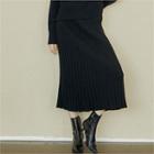 Accordion-pleated Wool Blend Knit Skirt