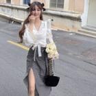 Long-sleeve Top / Sleeveless Top / Plaid Skirt