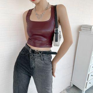 Cropped Faux Leather Sweatshirt