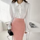 Frill-trim Metallic-button Blouse