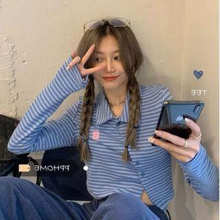 Long-sleeve Asymmetrical Button-up T-shirt