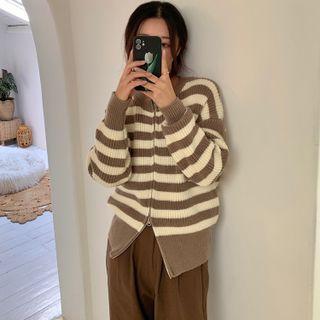 Striped Zip Knit Cardigan