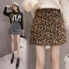 Leopard Pattern Mini Woolen Skirt