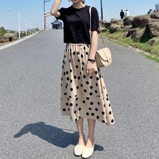 Set: Dotted A-line Skirt + Top