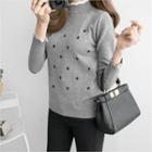 Mock-neck Star Embroidered Sweater