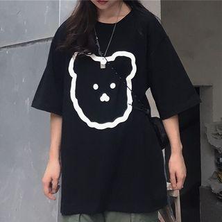 Bear Print Short-sleeve T-shirt Black - One Size