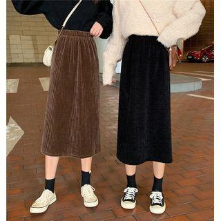 Elastic-waist Corduroy Midi Skirt