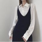 Plain Shirt / Strappy Midi Sheath Dress